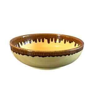 Vintage Watt Pottery Yellow with Brown Drip Glaze Bowl #96 8.5" Diameter